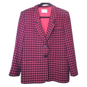 Pendleton Vintage Women's Petite Red Plaid Single Breasted Virgin Wool Blazer 14